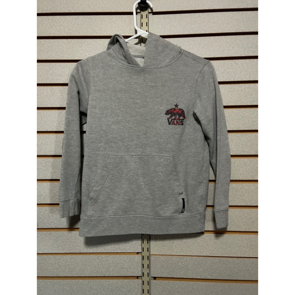 Vans Kids Heather Gray Grizzly Bear Buffalo Check Graphic Pullover Hoodie